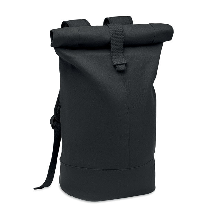Rolltop rugzak van gewassen canvas, zwart