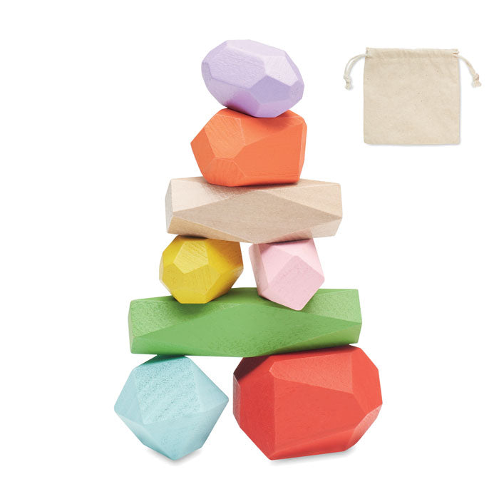 Stapelstenen van hout, set van 8, beige