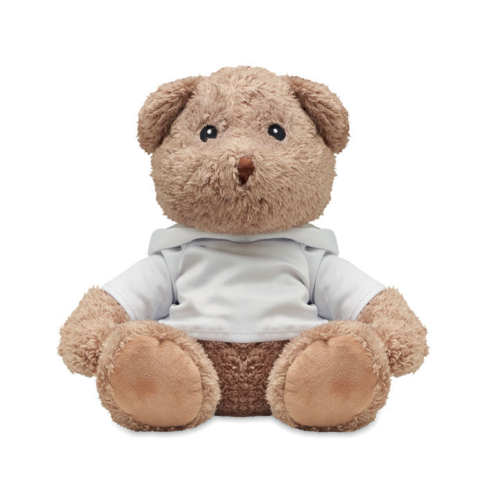 Grote pluche teddybeer met capuchontrui, wit