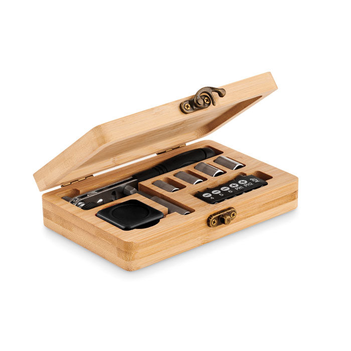 Gereedschapsset 13-delig in bamboe koffer, hout