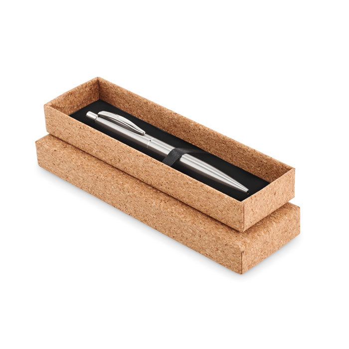 Balpen met kurken geschenkdoos, mat zilver