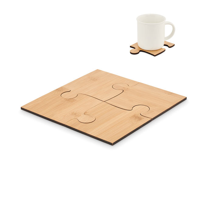 Puzzelonderzetters van bamboe, set van 4, hout