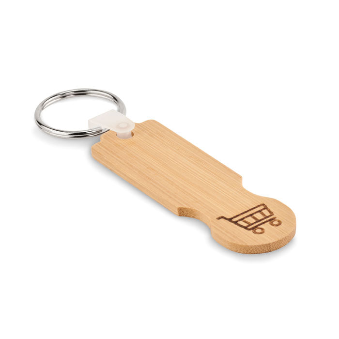 Sleutelhanger van bamboe met winkelwagenmuntje, hout