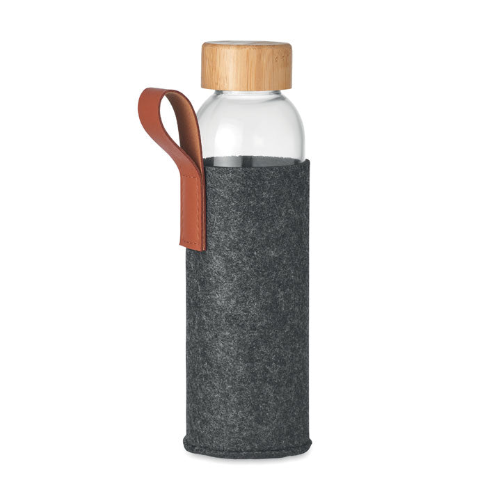 Drinkfles 500 ml van glas met vilten hoes, steengrijs