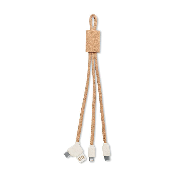 Oplaadkabel 3-in-1 met kurken behuizing, beige