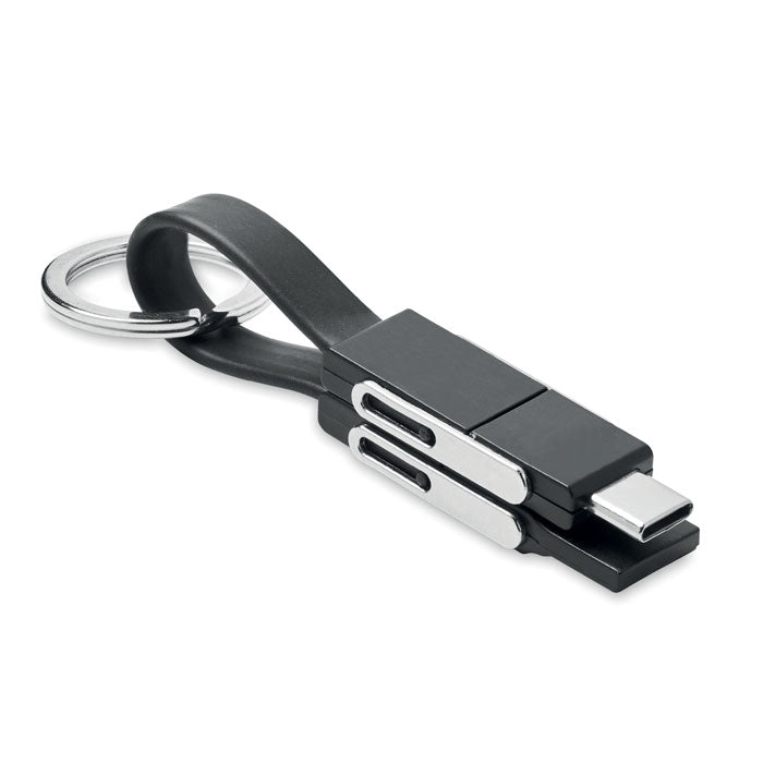 Sleutelhanger met 4-in-1 oplaadkabel, zwart
