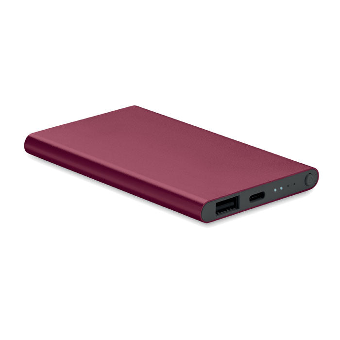 Powerbank 4000 mAh van gerecycled aluminium, bordeaux