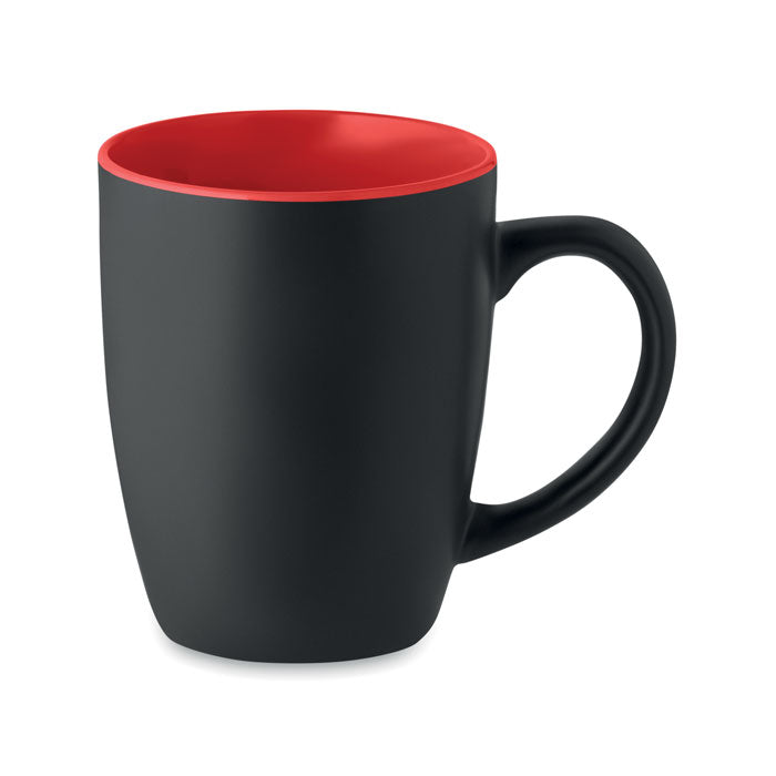 Keramische mok mat zwart met gekleurde binnenkant, rood