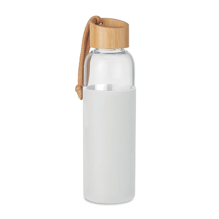 Drinkfles 500 ml van glas met siliconenhoes, wit