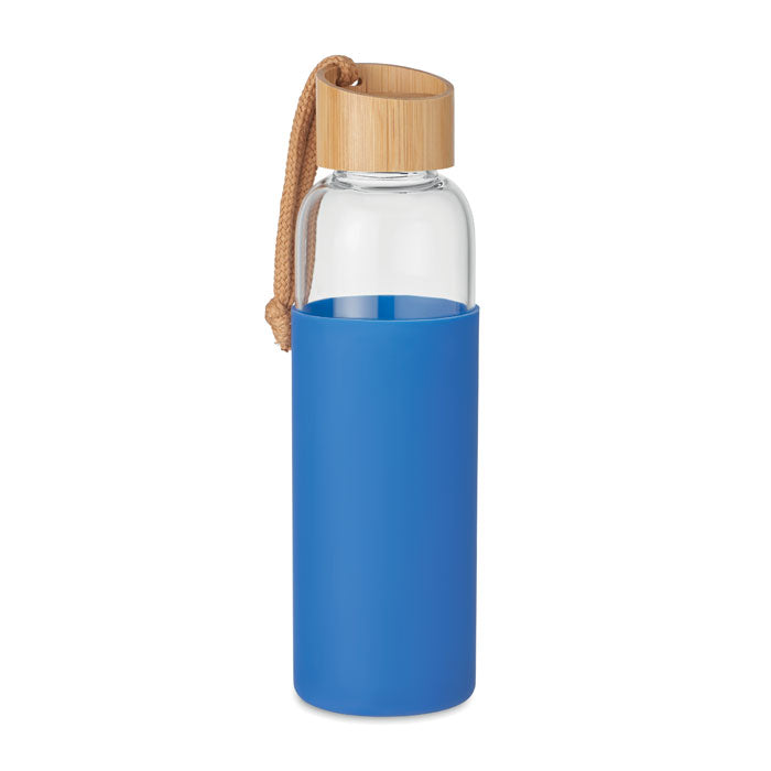 Drinkfles 500 ml van glas met siliconenhoes, royal blauw