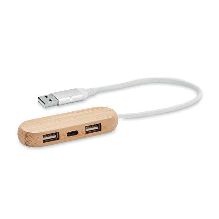 USB-hub 3-poorts met bamboe behuizing, hout