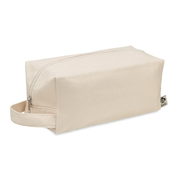 Cosmeticatasje van organisch canvas, beige