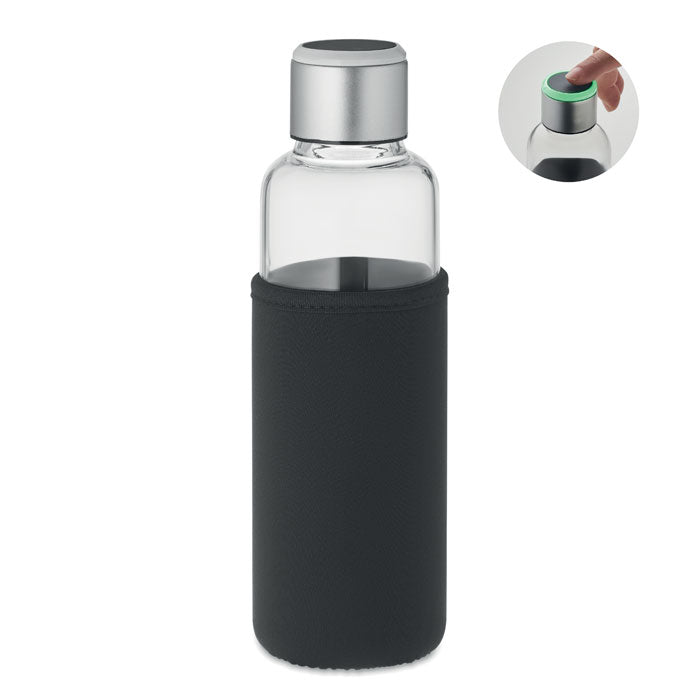 Drinkfles 500 ml van glas met drinkherinnering, zwart