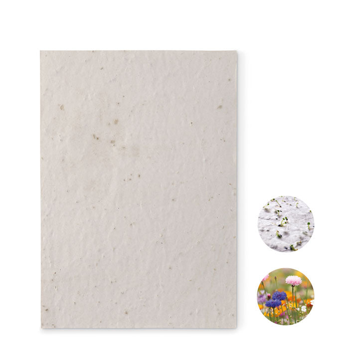 Gerecycled A5 papier met bloemenzaden, wit