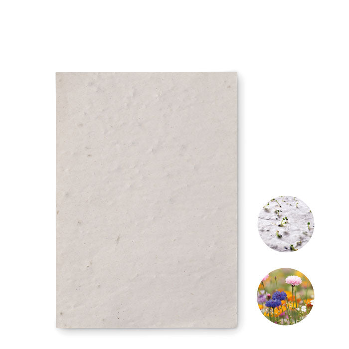 Gerecycled A6 papier met bloemenzaden, wit