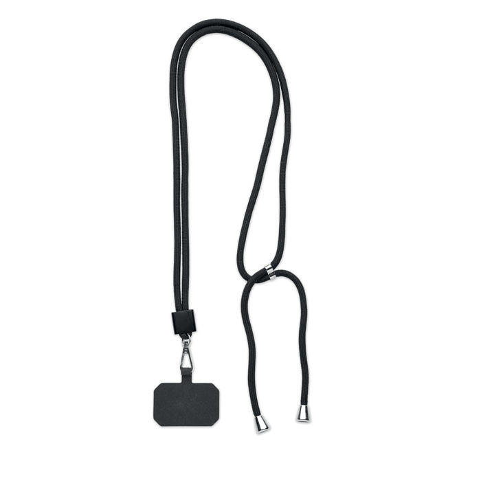 Lanyard telefoonhouder van gerecycled polyester, zwart