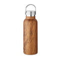 Thermosfles 500 ml van gerecycled RVS in houtlook, bruin