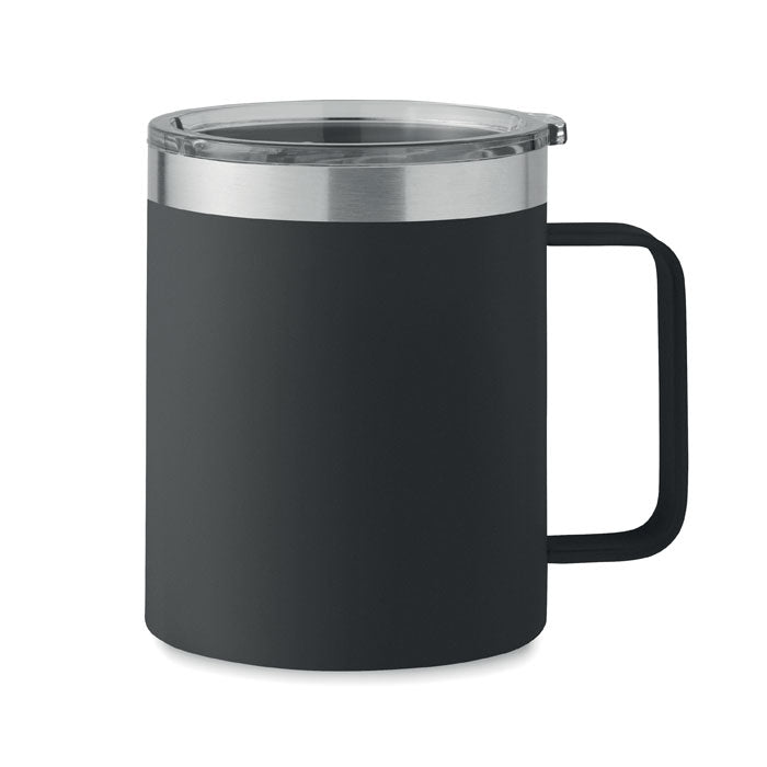 Beker 300 ml van gerecycled RVS met schuifdeksel, zwart