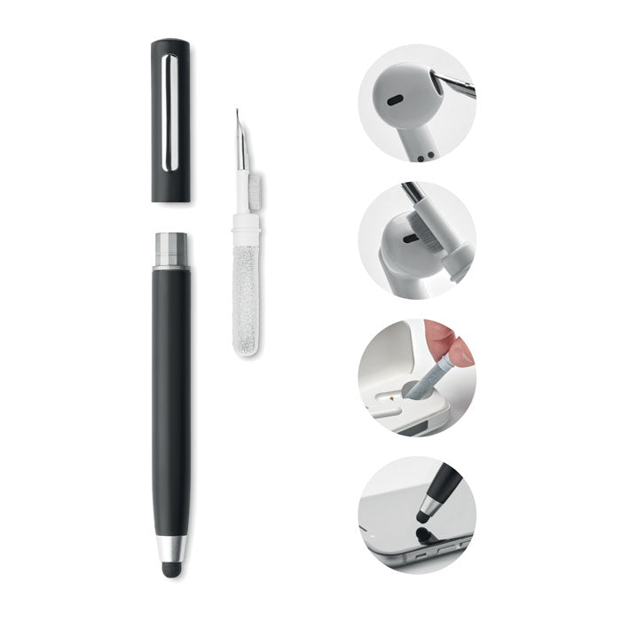 Balpen met stylus en reinigingssetje voor oordopjes, zwart