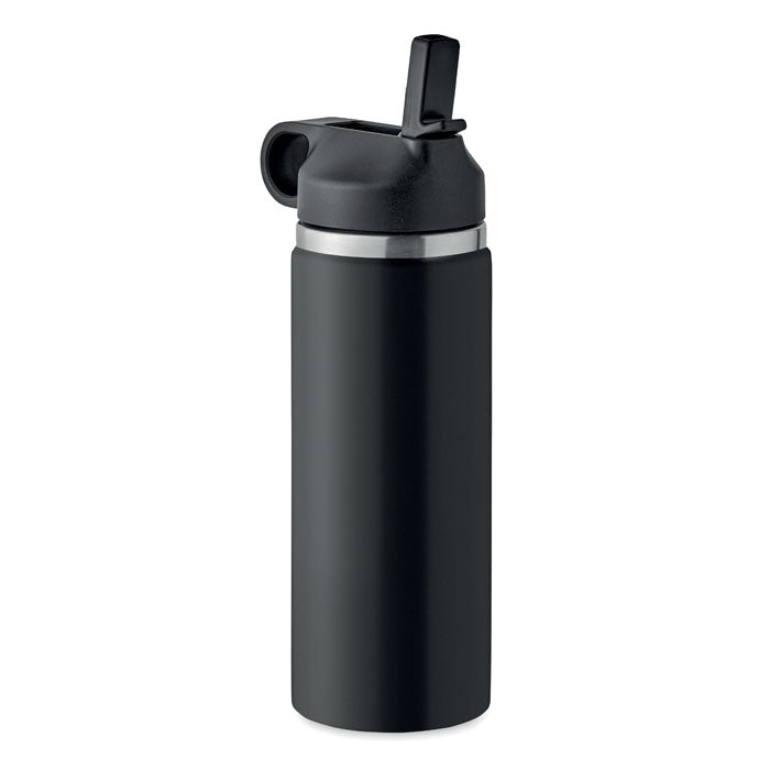 Thermosfles 500 ml van gerecycled RVS met rietje, zwart