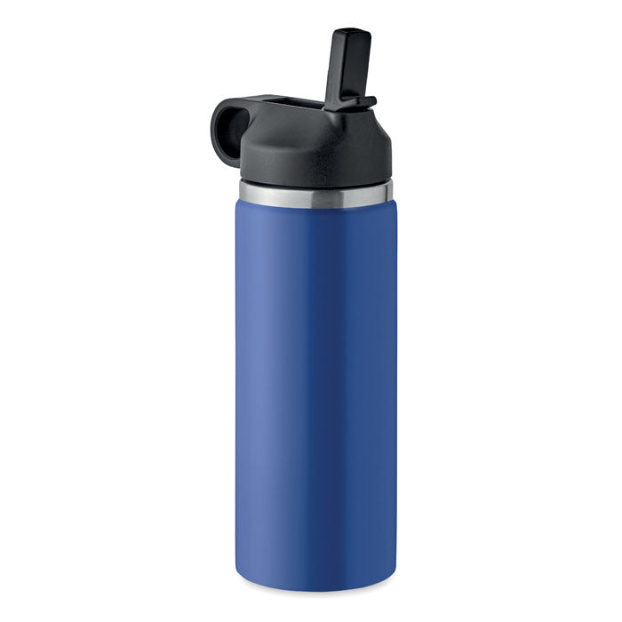 Thermosfles 500 ml van gerecycled RVS met rietje, blauw