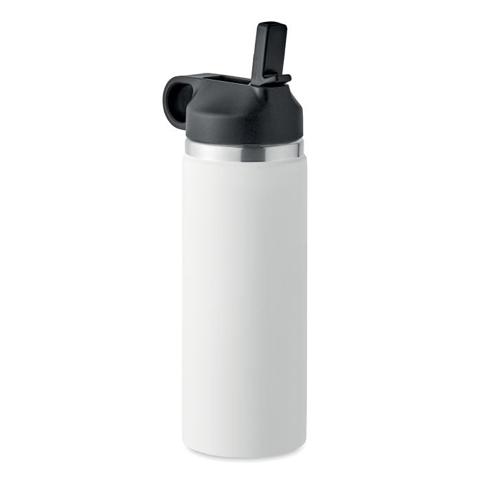 Thermosfles 500 ml van gerecycled RVS met rietje, wit