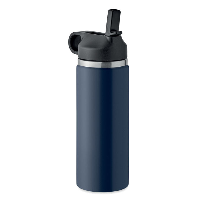 Thermosfles 500 ml van gerecycled RVS met rietje, marineblauw