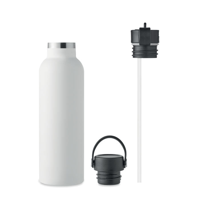 Thermosfles 700 ml van gerecycled RVS met rietje, wit