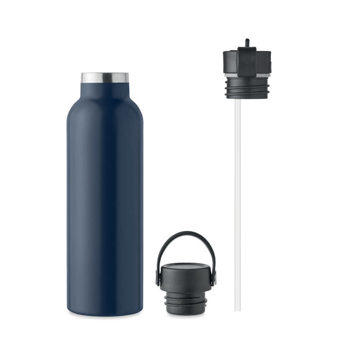 Thermosfles 700 ml van gerecycled RVS met rietje, marineblauw