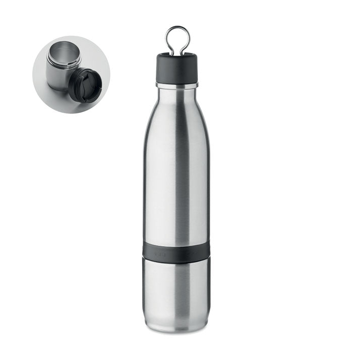 2-in-1 thermosfles met afneembare beker, mat zilver