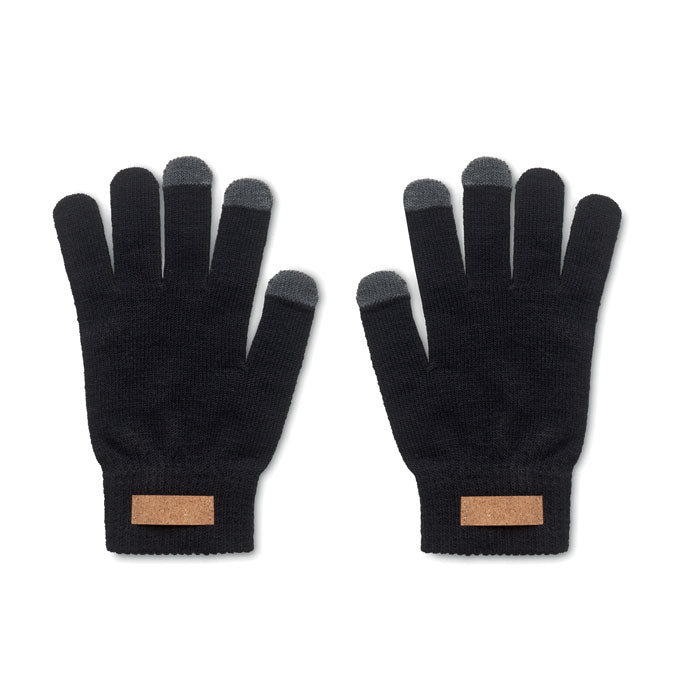 Touchscreen handschoenen met kurken label, zwart