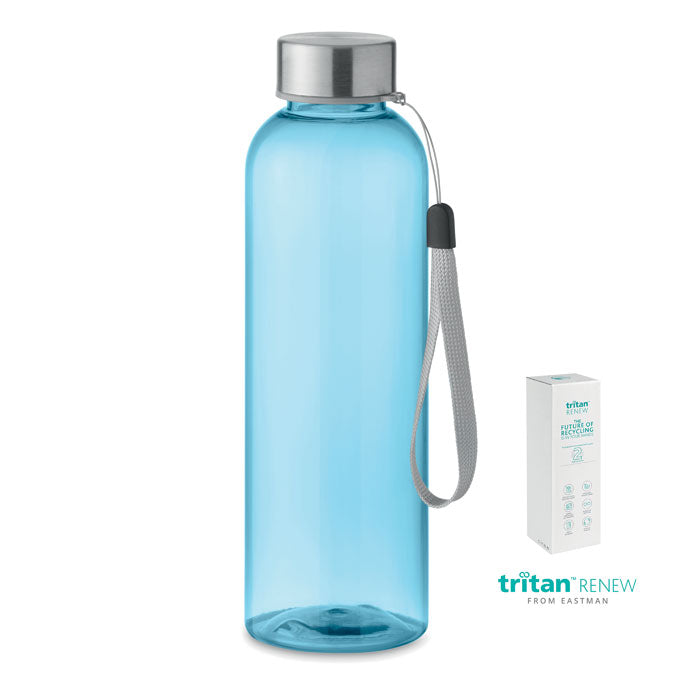 Drinkfles 500 ml van gerecycled Tritan met RVS dop, transparant blauw
