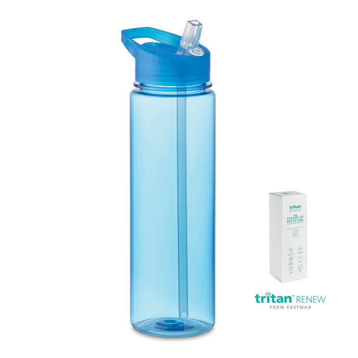 Drinkfles 650 ml van gerecycled Tritan, opvouwbaar mondstuk, transparant blauw