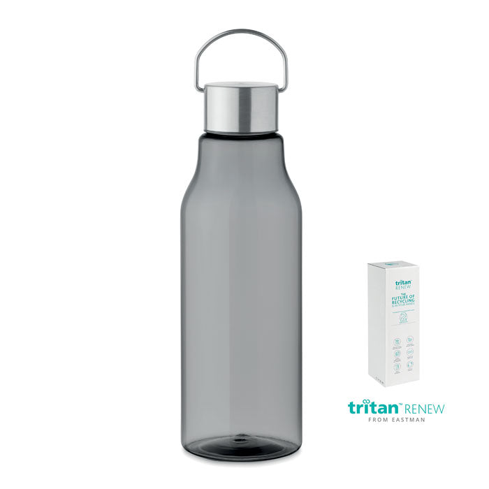Drinkfles 800 ml van gerecycled Tritan met RVS dop, transparant grijs