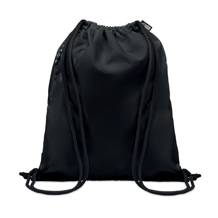 Grote rugzak met koord, gerecycled polyester, zwart