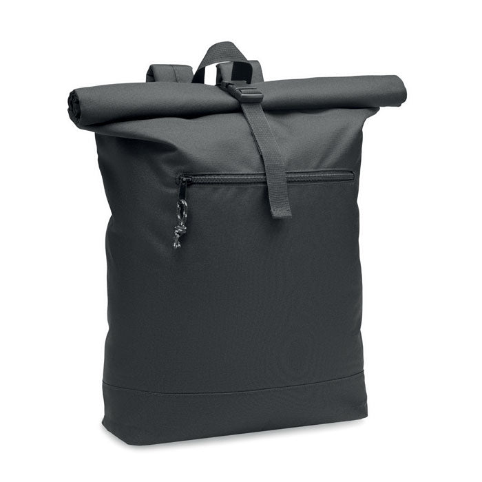 Rolltop rugzak van gerecycled polyester, zwart