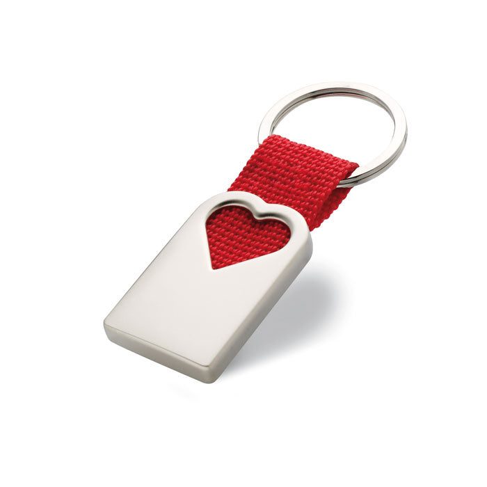 Metalen sleutelhanger met hartvormige uitsparing, rood