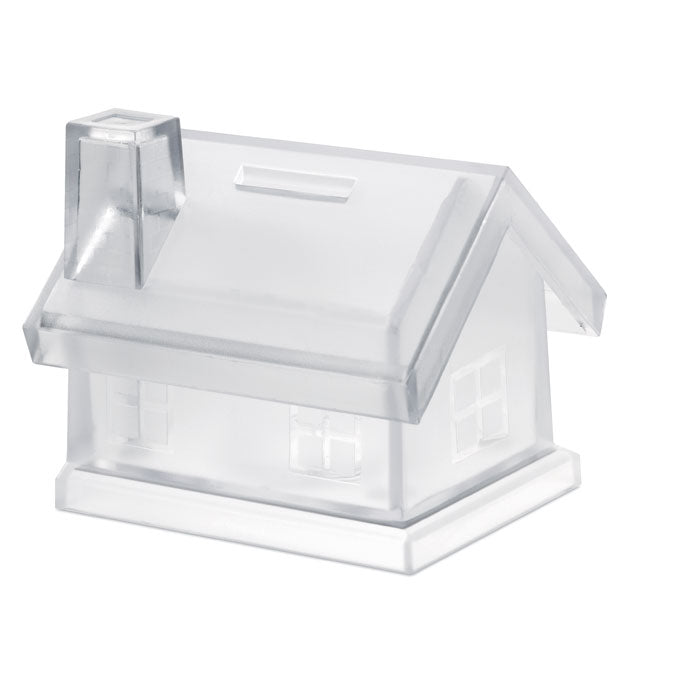Spaarpot in de vorm van een huis, transparant