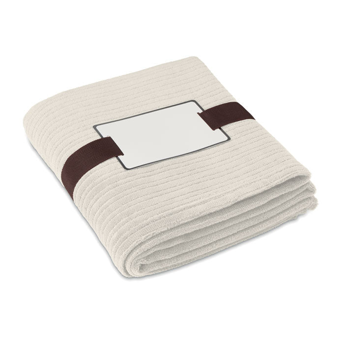 Dikke fleece deken met bedrukbaar kaartje, beige