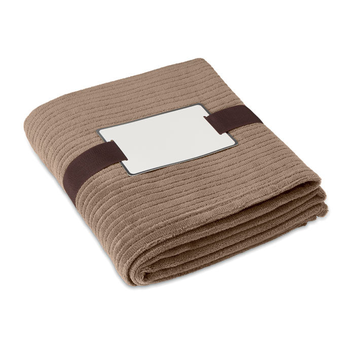 Dikke fleece deken met bedrukbaar kaartje, khaki