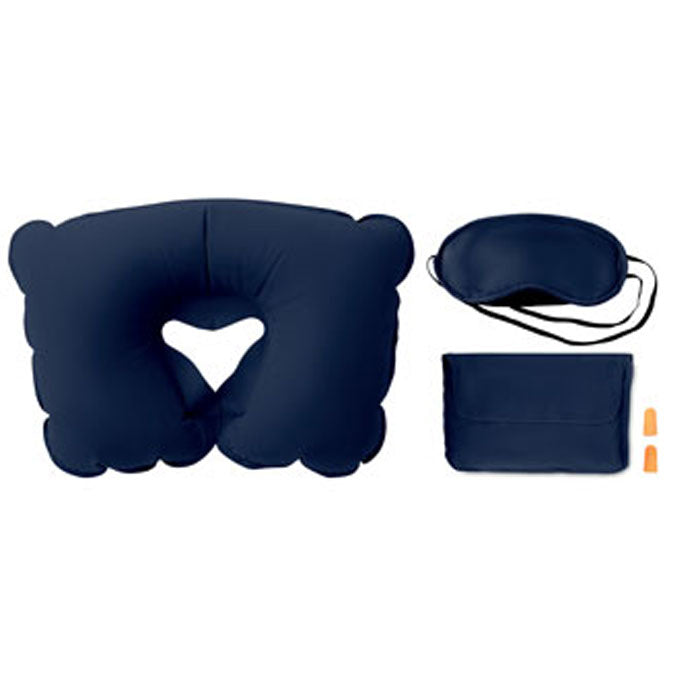 Reisset met kussen, slaapmasker en oordopjes, blauw