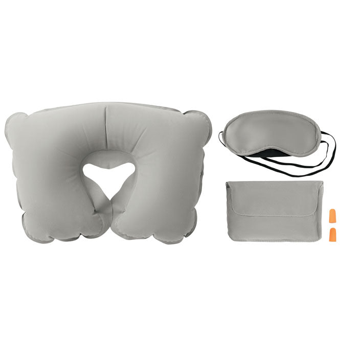 Reisset met kussen, slaapmasker en oordopjes, grijs