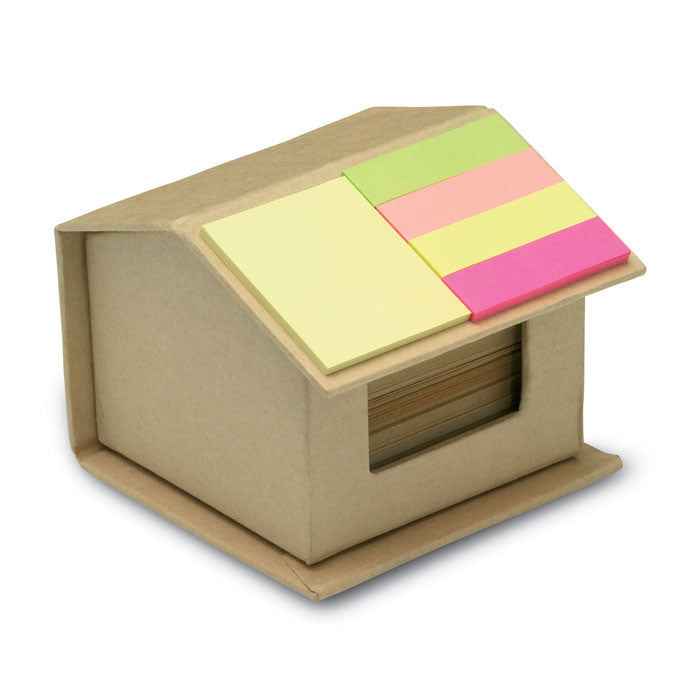 Memoblok in huisvorm van gerecycled karton, beige