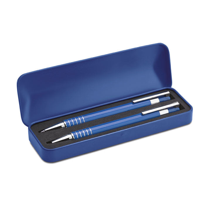 Aluminium schrijfset met balpen en vulpotlood, blauw