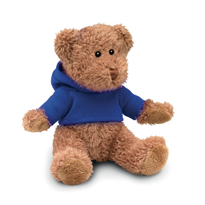Pluche teddybeer met capuchonsweater, blauw