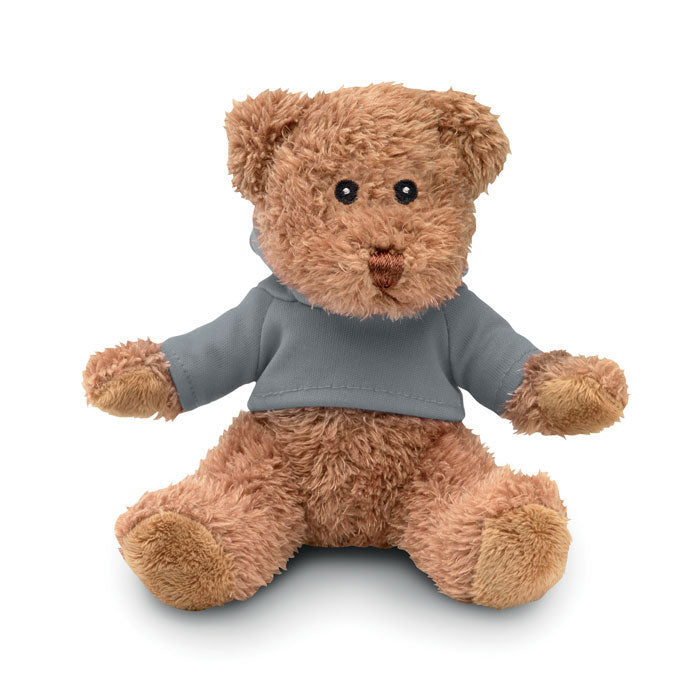 Pluche teddybeer met capuchonsweater, grijs