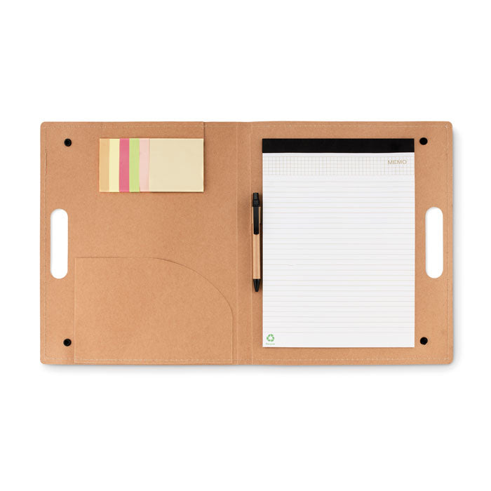 Schrijfmap met balpen en memoblokjes, karton, beige