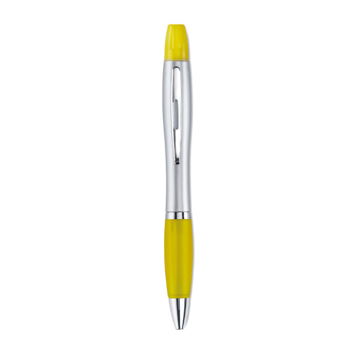 Balpen en markeerstift in één, geel