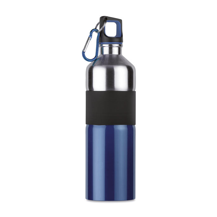 Drinkfles 750 ml met rubberen grip en karabijnhaak, blauw