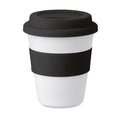Beker 350 ml met siliconen deksel en gripband, zwart